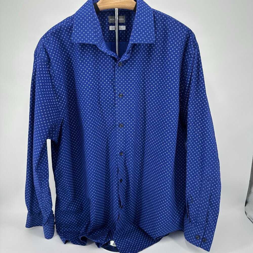 Michael Kors Men's Regular Fit Blue Airsoft Stretch LS Dress‎ Shirt Size XL 17.5
